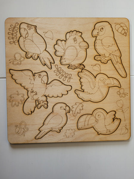 Tropical birds wooden puzzle