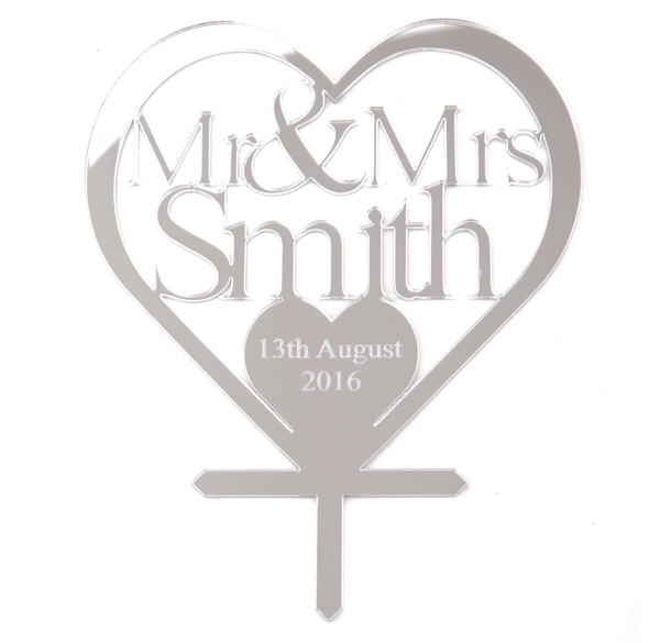 Mirrored Acrylic Heart Cake Topper